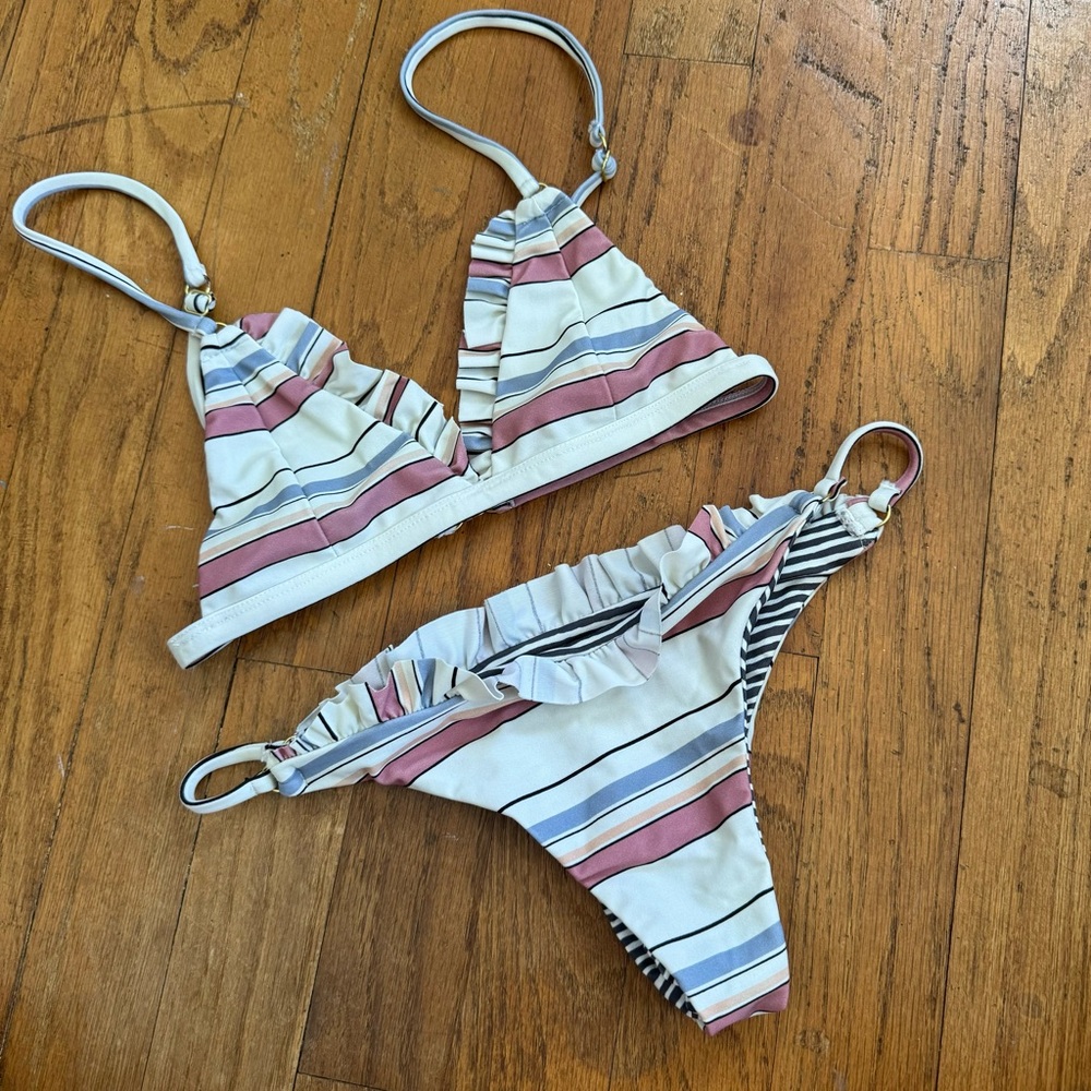 Rove Stripe Ruffle Bikini Set
